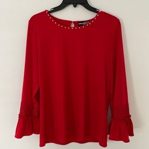 Karl Lagerfeld Paris Red Long Sleeve Blouse